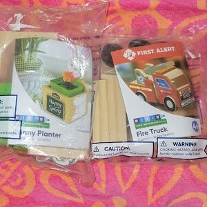 Kid's Workshop Kits   Fire Truck And Bunny Planter Bundle.  LOWES New In Bag
